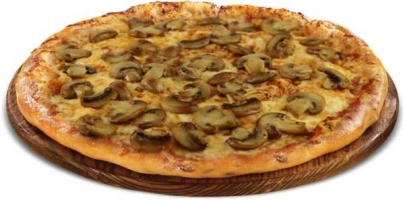 Tomatensaus, kaas en champigons.